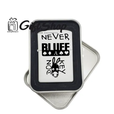 Never bluff a donkey bricheta metalica gravata laser cu mesaj